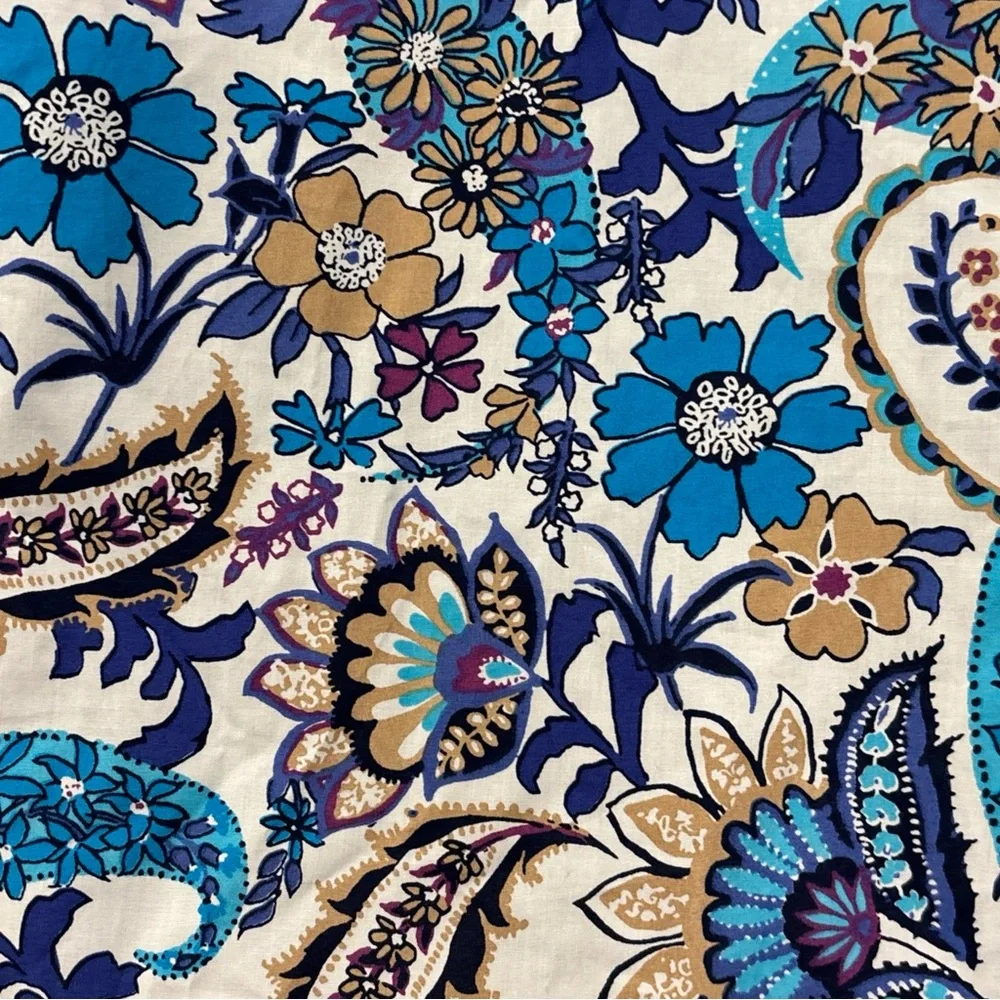 Talbots Blue, White and Tan Paisley Floral Square-Neck Blouse - Picture 5 of 9